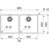 Franke Maris MRX 120-40-40: Fregadero de acero inoxidable, 2 rangos, instalación en la parte superior