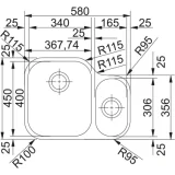 Franke AMX 160: Satin stainless steel kitchen sink, undertop installation, 2 tubs