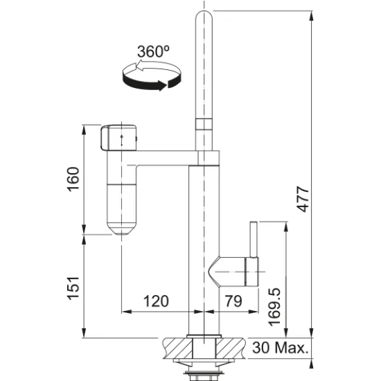Franke Vital Semi-Pro - Küchenarmatur in Schwarzchrom, integrierter Wasserfilter