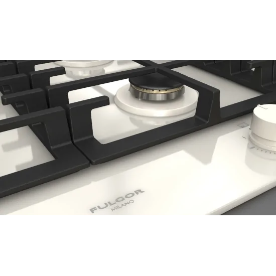 Gaskochen Fulgor Milano FPH 905 G WK 90 cm, Schwarz/Weißglas, Feuer Grande | Duegstore.com