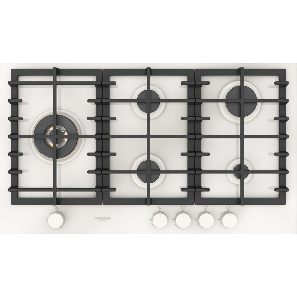 Поварка газа Fulgor Milano FPH 905 G WK 90 cm, Black/White Glass, Fire Grande | Duegstore.com