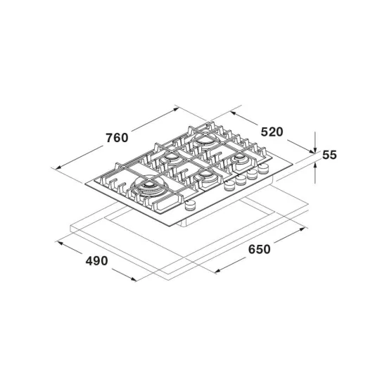 Fulgor Milano FCLH 755 G T WK BK: Piano Cottura 75cm con Timer | duegstore.com