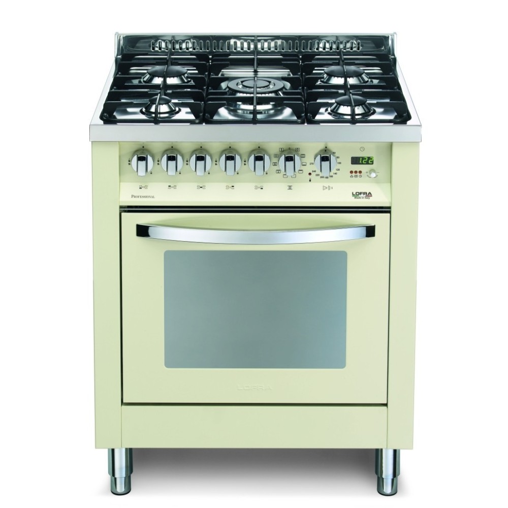 Lofra PBI76MFT/C Ivory : cuisinière à gaz à 5 brûleurs avec four électrique