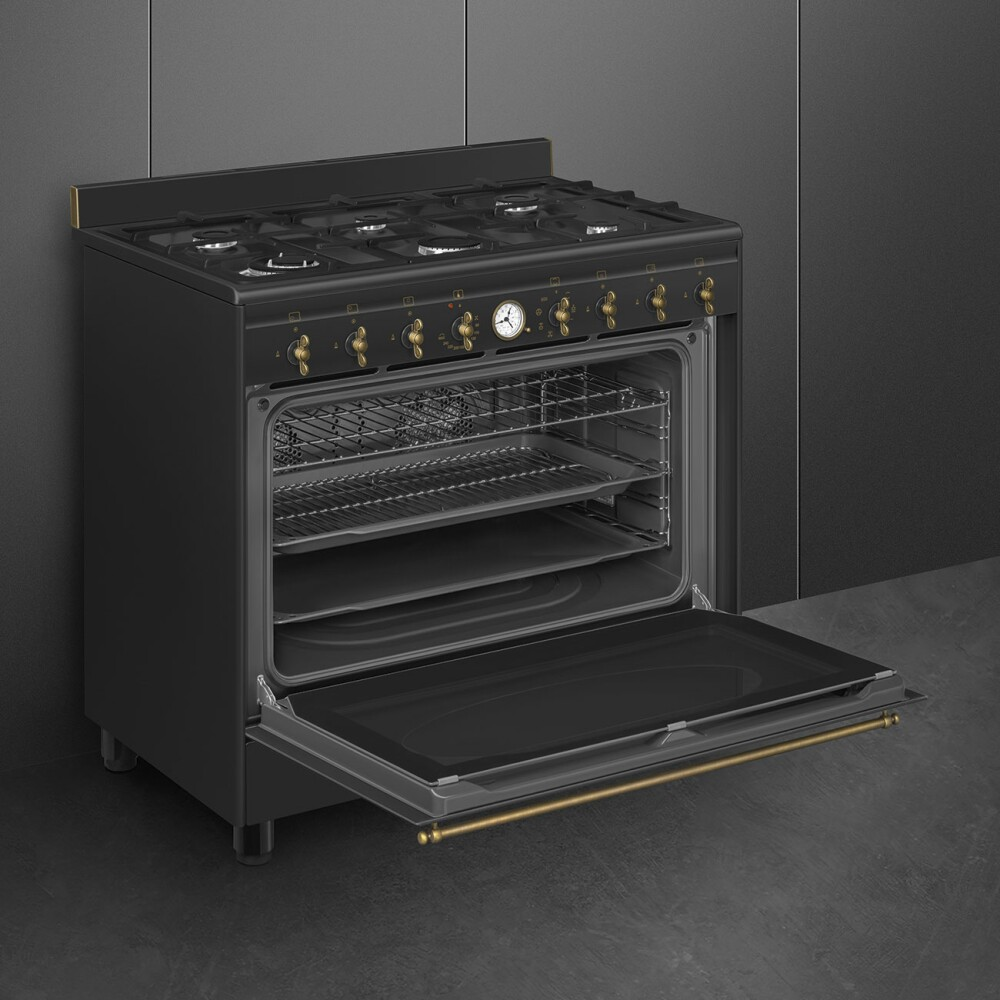 Smeg CO96GMA9 Piano Cotttura Gaz 90x60 cm - Anthracite, Manopole Ottone Anticato | Colonial Style