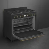 Smeg CO96GMA9 Piano Cotttura Gaz 90x60 cm - Anthracite, Manopole Ottone Anticato | Colonial Style