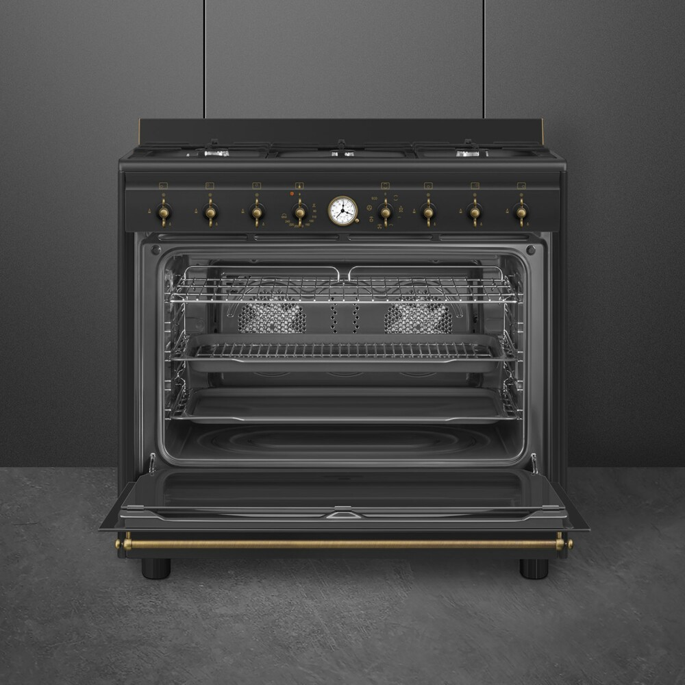 Smeg CO96GMA9 Piano Cottura Gas 90x60 cm - Antracite, Manopole Ottone Anticato | Stile Coloniale