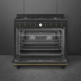 Smeg CO96GMA9 Klavier Cottura Gas 90x60 cm - Anthrazit, Manopole Ottone Anticato | Kolonialstil