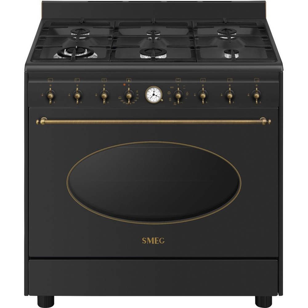 Smeg CO96GMA9 Piano Cotttura Gaz 90x60 cm - Anthracite, Manopole Ottone Anticato | Colonial Style