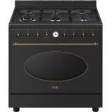 Smeg CO96GMA9 Klavier Cottura Gas 90x60 cm - Anthrazit, Manopole Ottone Anticato | Kolonialstil