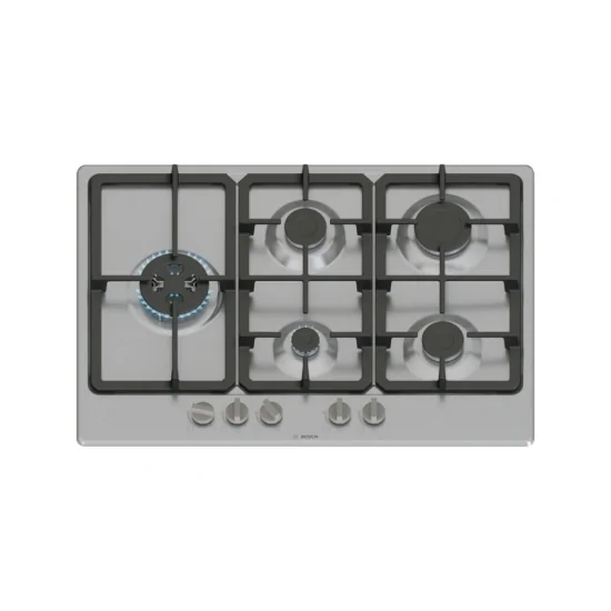 Plan de cocina de gas Bosch PGM7B5K90 - 75 cm, 5 quemadores, Rejillas de acero inoxidable de fundición lavable