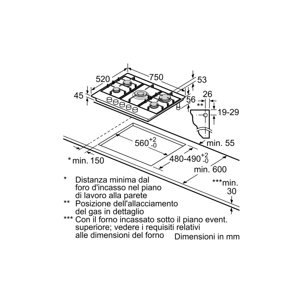 Gasherd BOSCH PCQ7A5I95 - 5 Brenner, FastWok 4 kW, FlameSelect | DueG Store