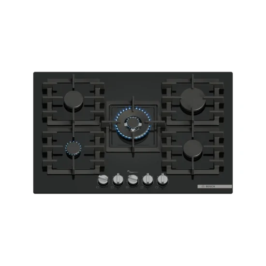 Gaskochfeld BOSCH PPQ7A6I40 - 5 Brenner, FastWok 4 kW, schwarz gehärtetes Glas 75 cm