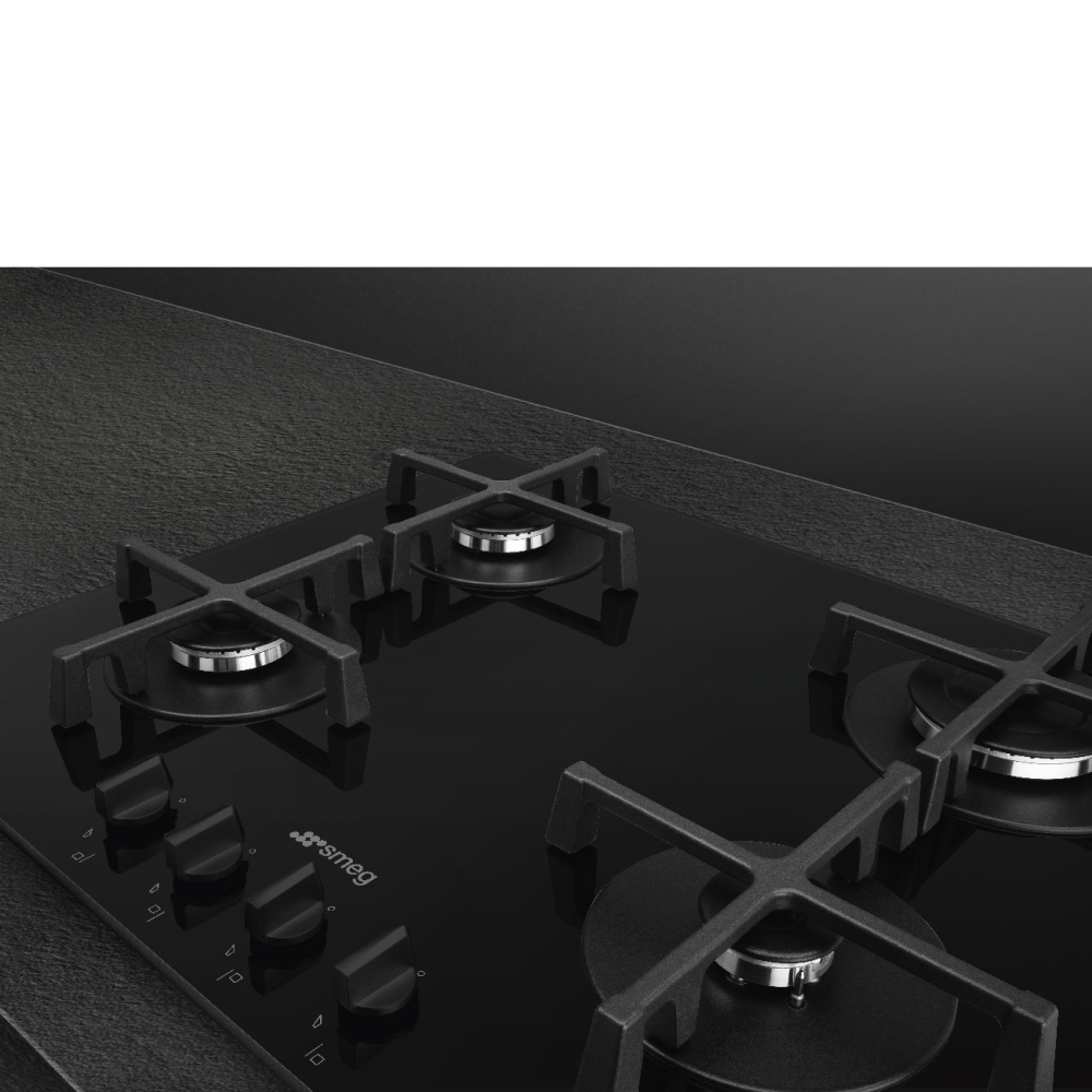 Piano Cottura Gas Smeg PV264B 60cm Vetro Nero Glass on Steel