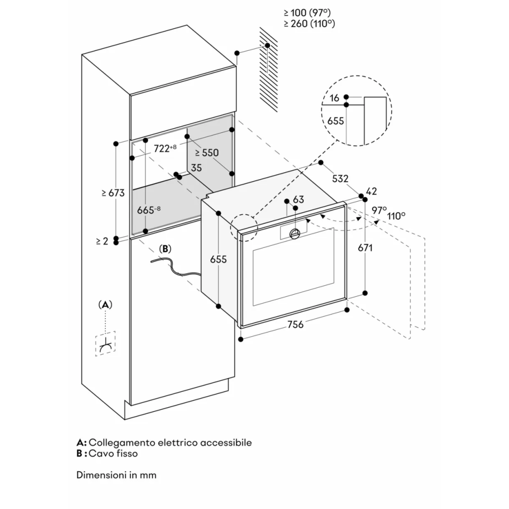 technisches design Backofen Gaggenau GO480120, 76cm, Rechtshänder