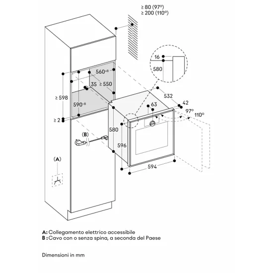 technisches design Gaggenau GO450120 Backofen 60cm, Elektronisches Öffnen, rechte Scharnier