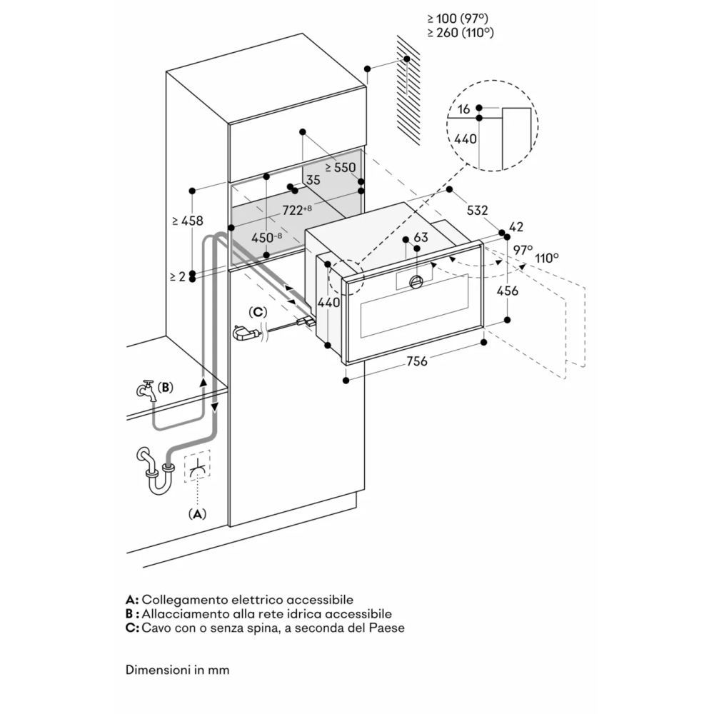 Gaggenau GS480120 Oven CombiVapore 76cm, Ouverture électronique, charnière droite