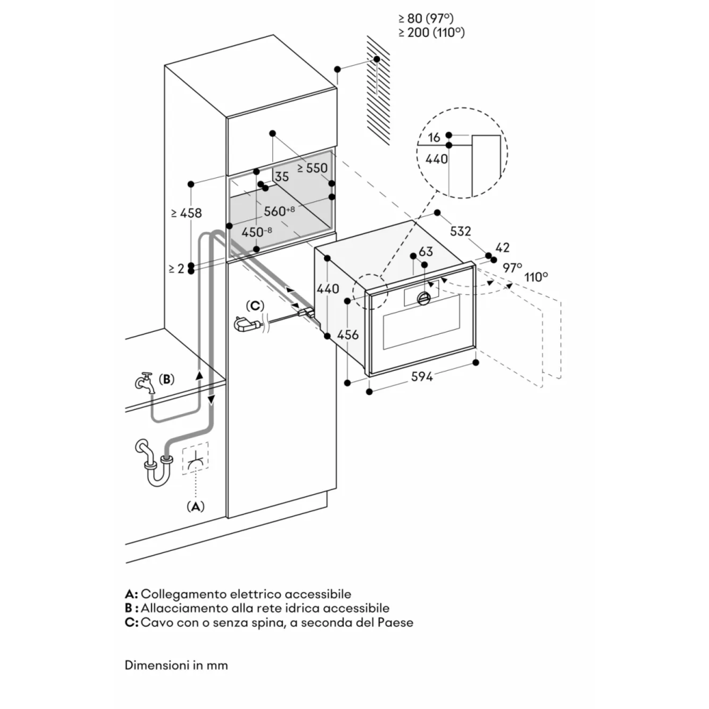 Gaggenau GS471120 Backofen Combi 60cm, Elektronisches Öffnen, linkes Scharnier