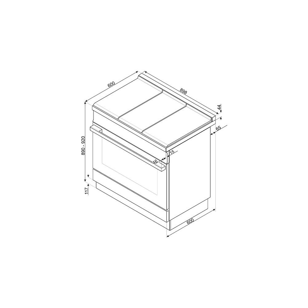 "Cucina a induzione Smeg CPF9IPR disegno tecnico rossa"