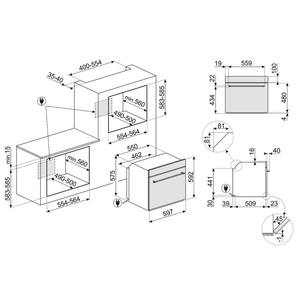 "Forno termoventilato Smeg disegno tecnico SFP68C1TAO"