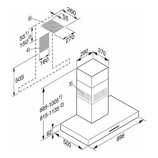 Miele PUR 98 W: Wall Hood 90cm Stainless Steel Class A