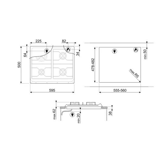 "Fuochi piano cottura a gas Smeg SRV864POGH"