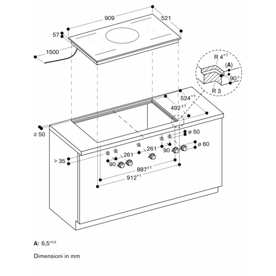 "Installazione a filo top piano cottura Gaggenau VI492105"