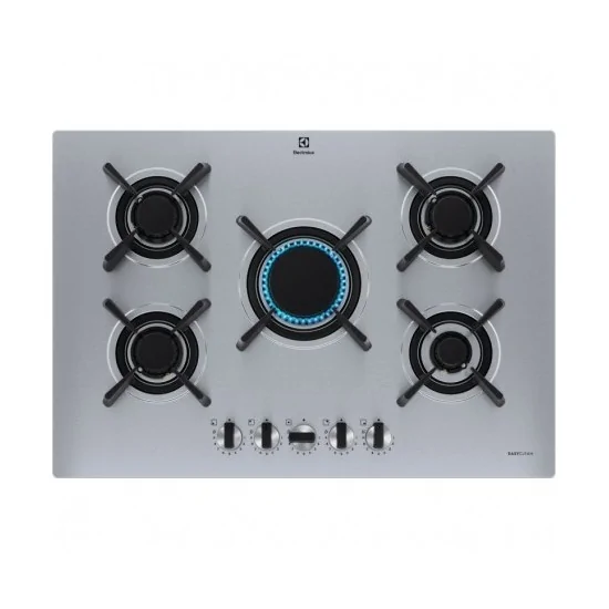 "Piano cottura a gas Electrolux KGU753723Z con fiamma verticale"