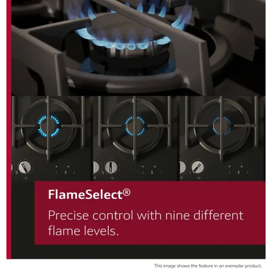 Neff T27CIQ8S0 - Plan de cuisson à gaz, 75 cm, Acier poli, Noir