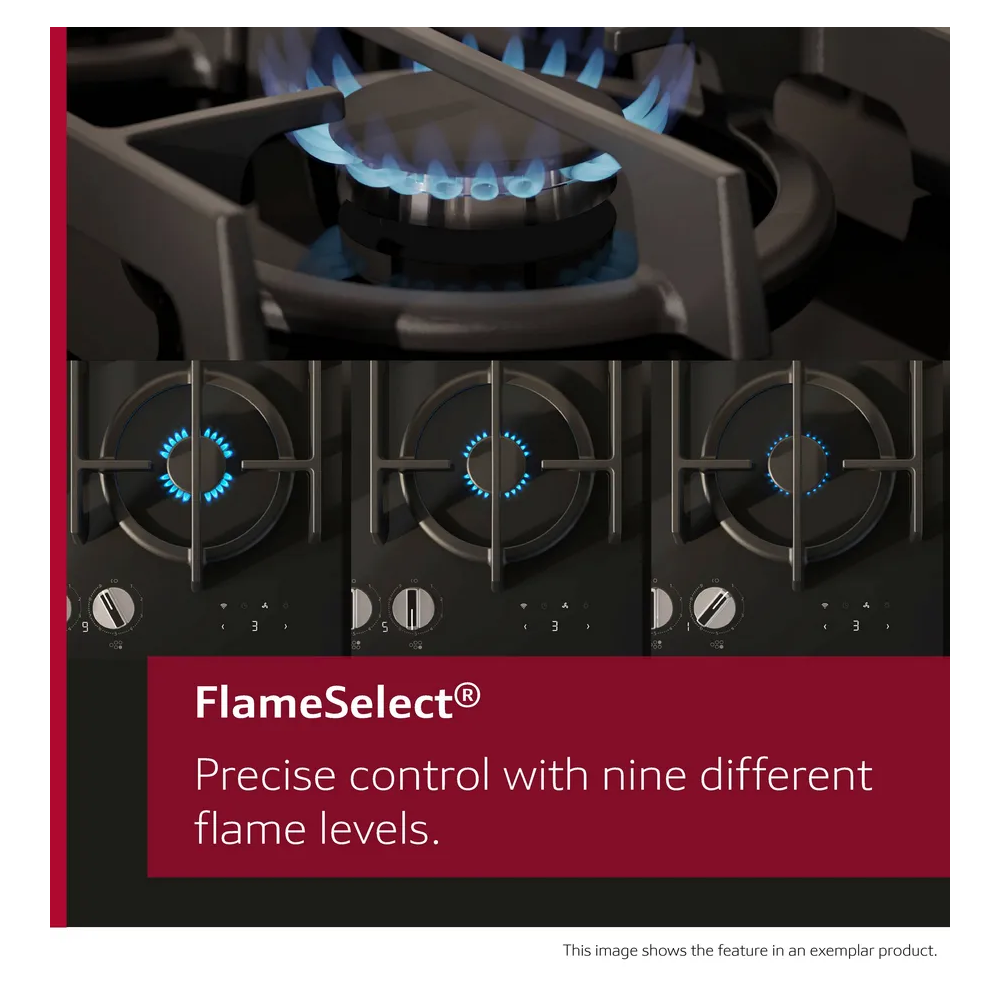 Neff T27CIQ8S0 - Gas cooking plan, 75 cm, Polished steel, Black