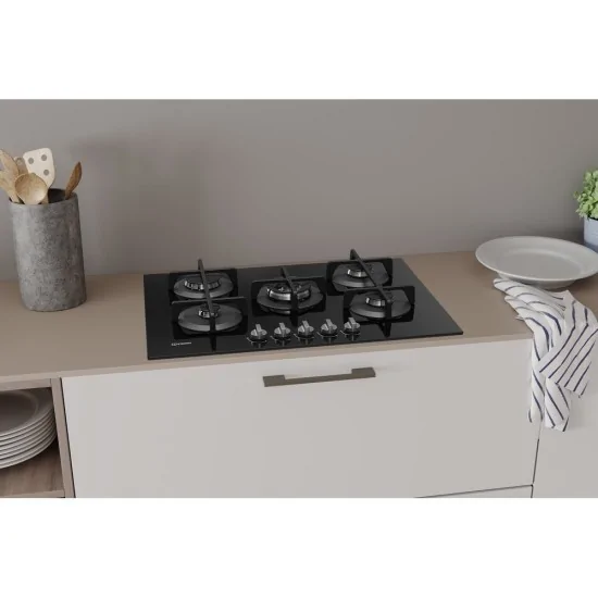 Table de cuisson à gaz Indesit ING 72T/BK 75 cm 5 feux vitrocéramiques | Offres Duegstore