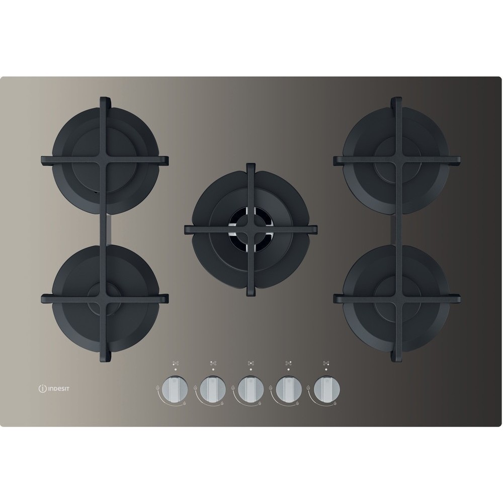Indesit ING 72T/TD 75cm 5 Burner Gas Hob Dove Grey Glass | Duegstore Offers
