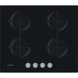 "Piano cottura a gas Indesit ING 61T/BK frontale in vetro nero"