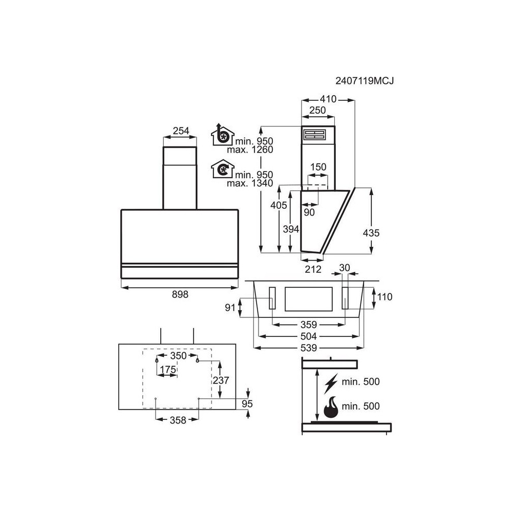 AEG PA9000VT90: Capucha de cristal negra, tecnología de brisa para aire limpio