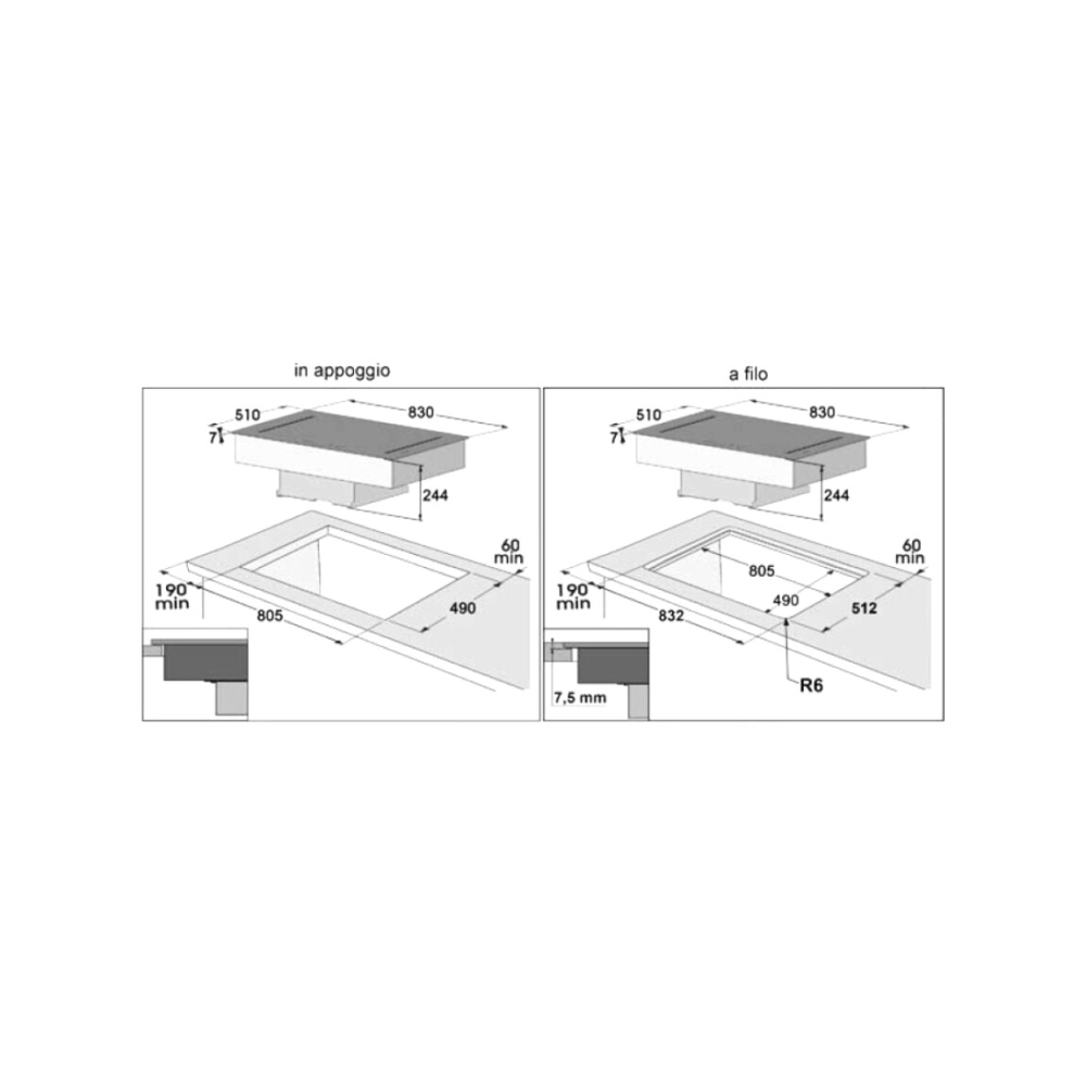 Induction hob and integrated hood Baraldi Diamond Luxor 01DIMLUXEBL83 in kitchen environment
