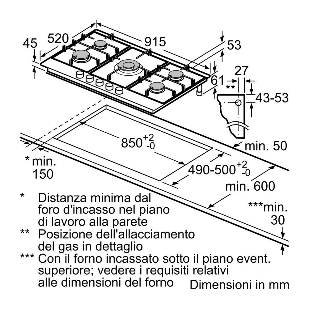 SIEMENS EC9A5RI90 Piano Cottura Gas 90cm stepFlame Wok 5kW Inox