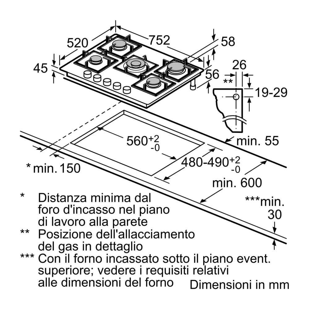 SIEMENS ER7A6RH40 Cotttura Gas 75cm iQ700 Étape intelligente Flame Wok