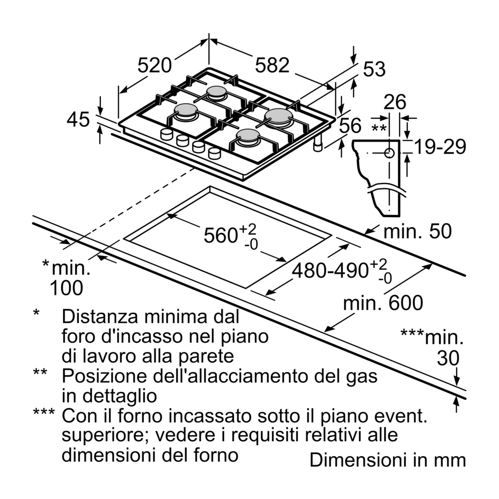 BOSCH PGP6B5K80 Piano Cottura Gas 60cm Serie 4 - 4 Fuochi Inox