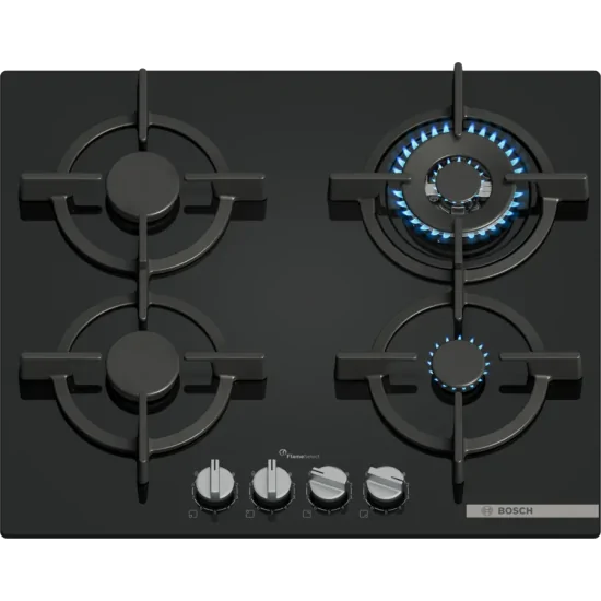 BOSCH PPH6A6I10 Piso de cocina de gas 60cm FlameSelect Wok Black Glass