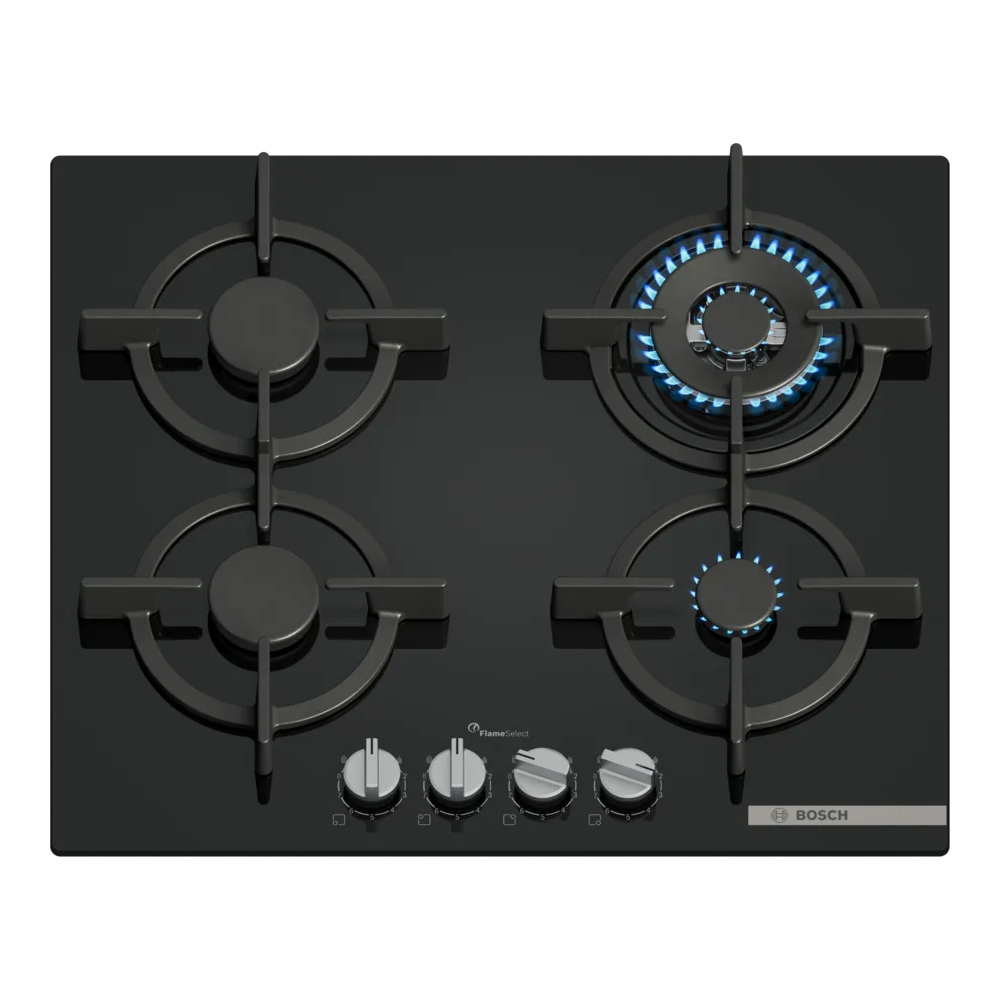 BOSCH PPH6A6I10 Gasherd Boden 60cm FlameSelect Wok Schwarzglas