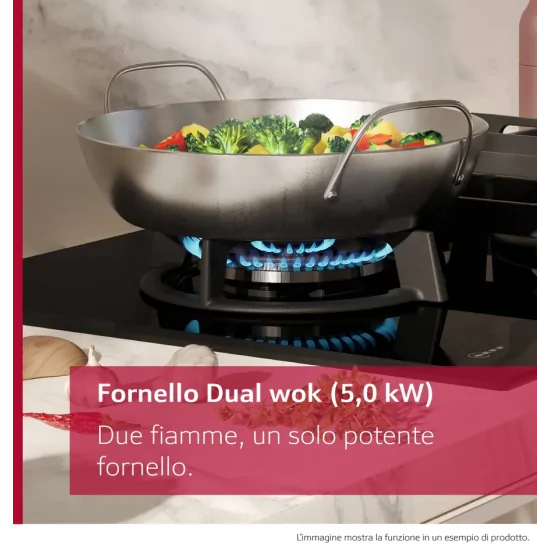 NEFF T29RHS4S0 Piano Cottura Gas 90cm FlameSelect Wok 5kW Vetro Nero