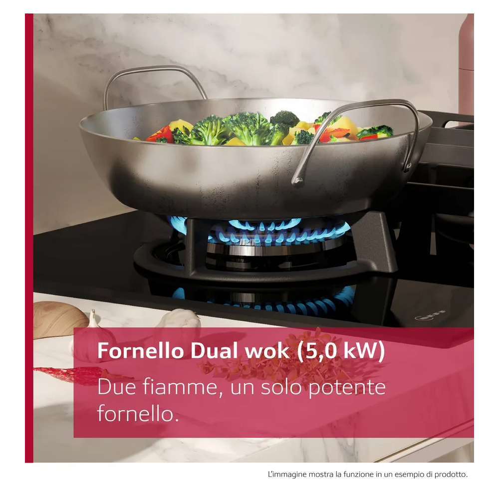 NEFF T29RHS4S0 Gas Cocina Piso 90cm FlameSelect Wok 5kW Negro Vidrio