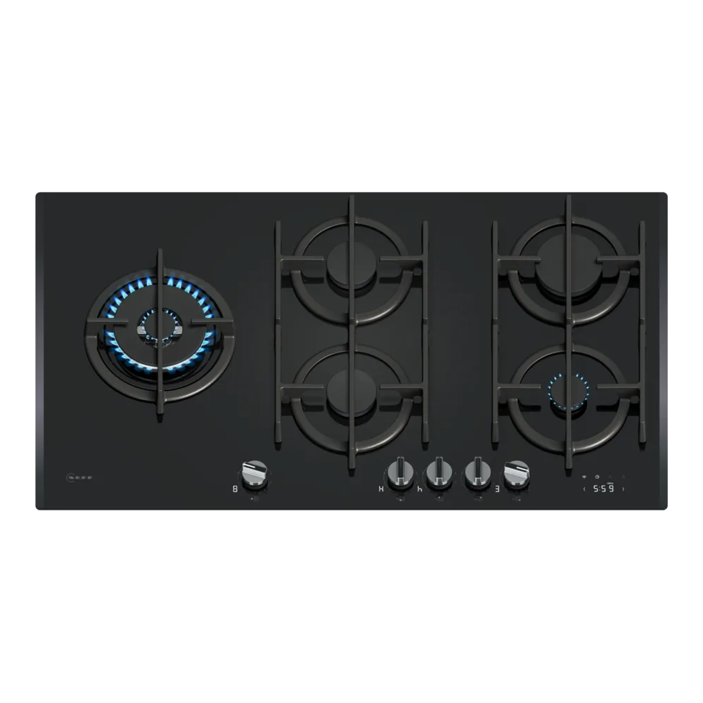 NEFF T29RHS4S0 Gas Cocina Piso 90cm FlameSelect Wok 5kW Negro Vidrio