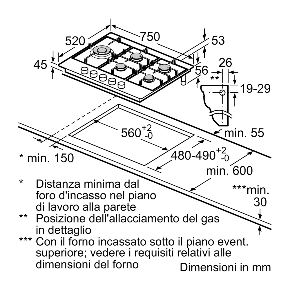 NEFF T27CIS8N0 Gasherd Boden 75cm FlameSelect Dual Wok 5kW Edelstahl