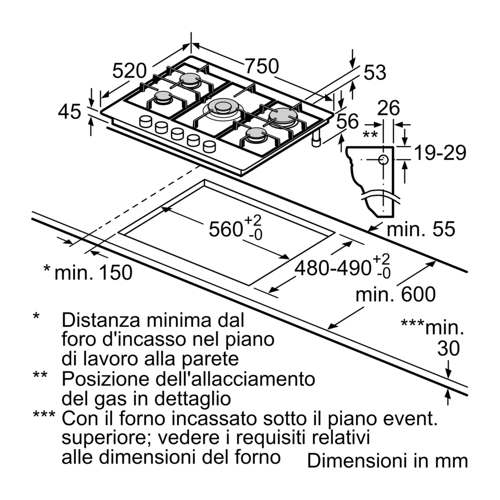 Plat Cooking Acier inoxydable triple couronne centrale.a Gaz 75 cm NEFF
