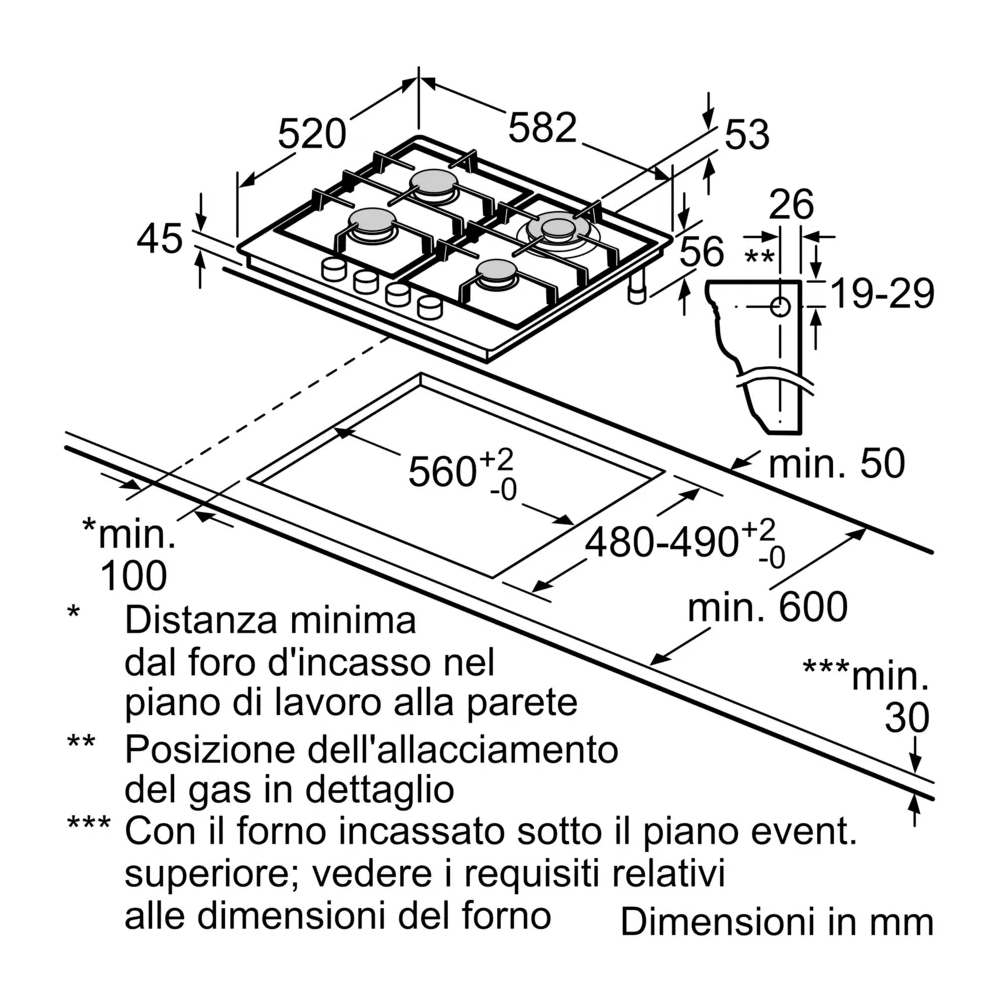Plancher Cooking Couronne triple en acier inoxydable .a Gaz de 60 cm 4 feux NEFF