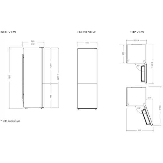 Bertazzoni RBM60F5FBNC: Vidrio de Frigo Combinado Negro 201cm