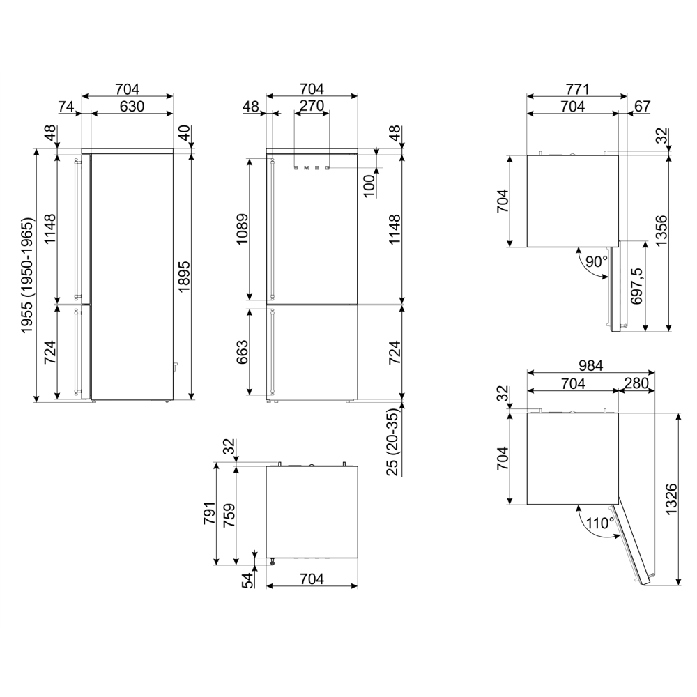 SMEG FA8005RAO6 Холодильник комбинированного колониального антрацита справа D