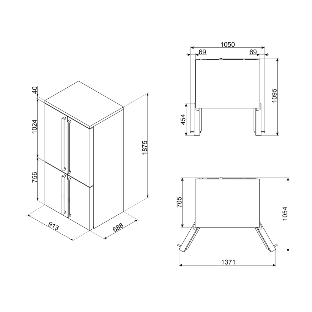 SMEG FQ60CPO6 Kühlschrank 4 Türen Keine Frostcreme-Klasse E