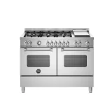 Solution professionnelle Bertazzoni : Cuisinière 120 cm 6 feux avec plaque Teppan Yaki et double four électrique