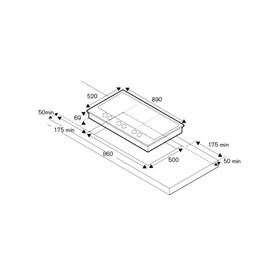 Bertazzoni Serie Professional PM36500X 90 cm Dual Wok centrale disegno tecnico
